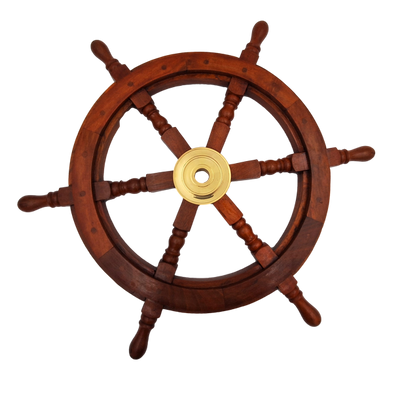 Rueda de timón de madera con inserto de latón - Diámetro 60 cm - Decoración náutica retro como regalo para navegante