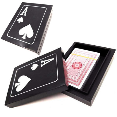 Elegante set de cartas para jugar con grabado personalizado en caja negra de resina y MDF