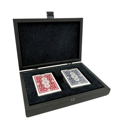 Cartas de juego exclusivas en caja decorativa con posibilidad de personalización con grabado - Azul oscuro y rojo, caja de madera con forro de terciopelo