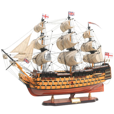 Modelo montado del velero HMS Victory de 80cm con posibilidad de personalización mediante grabado - Decoración exclusiva para regalo, hecho a mano con madera exótica, alta calidad y atención a los detalles