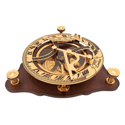 Elegante Brújula de Latón con Reloj de Sol sobre Base de Madera C064 con Posibilidad de Grabado Personalizado