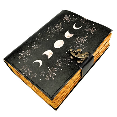 Cuaderno de Piel Retro con Fases de la Luna y Grabado