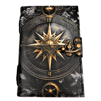 Diario de cuero retro Rosa de los Vientos 200 páginas con posibilidad de personalización con grabado - azul marino, cuaderno de piel de cabra de alta calidad para regalo