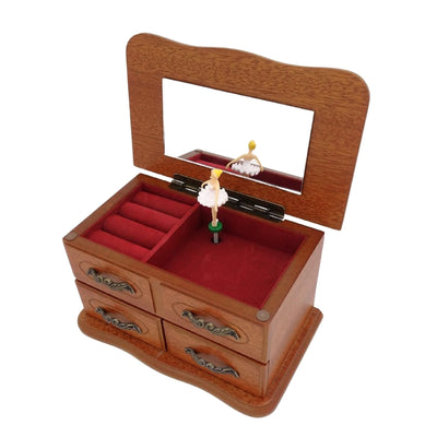 Caja de música de madera tipo joyero con espejo y grabado: un elegante regalo para joyas con dos cajones, 10cm de alto, melodía «The Entertainer»