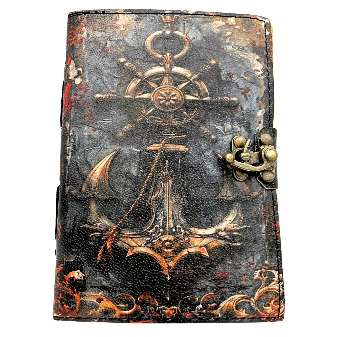 Cuaderno de Piel Retro Marinero de 200 páginas con posibilidad de personalización con grabado, ideal para regalo a artistas y viajeros, hecho de piel natural de cabra, color vintage, dimensiones 18 x 13 cm
