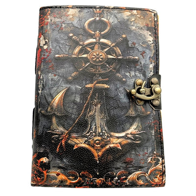 Cuaderno de Piel Retro Marinero de 200 páginas con posibilidad de personalización con grabado, ideal para regalo a artistas y viajeros, hecho de piel natural de cabra, color vintage, dimensiones 18 x 13 cm