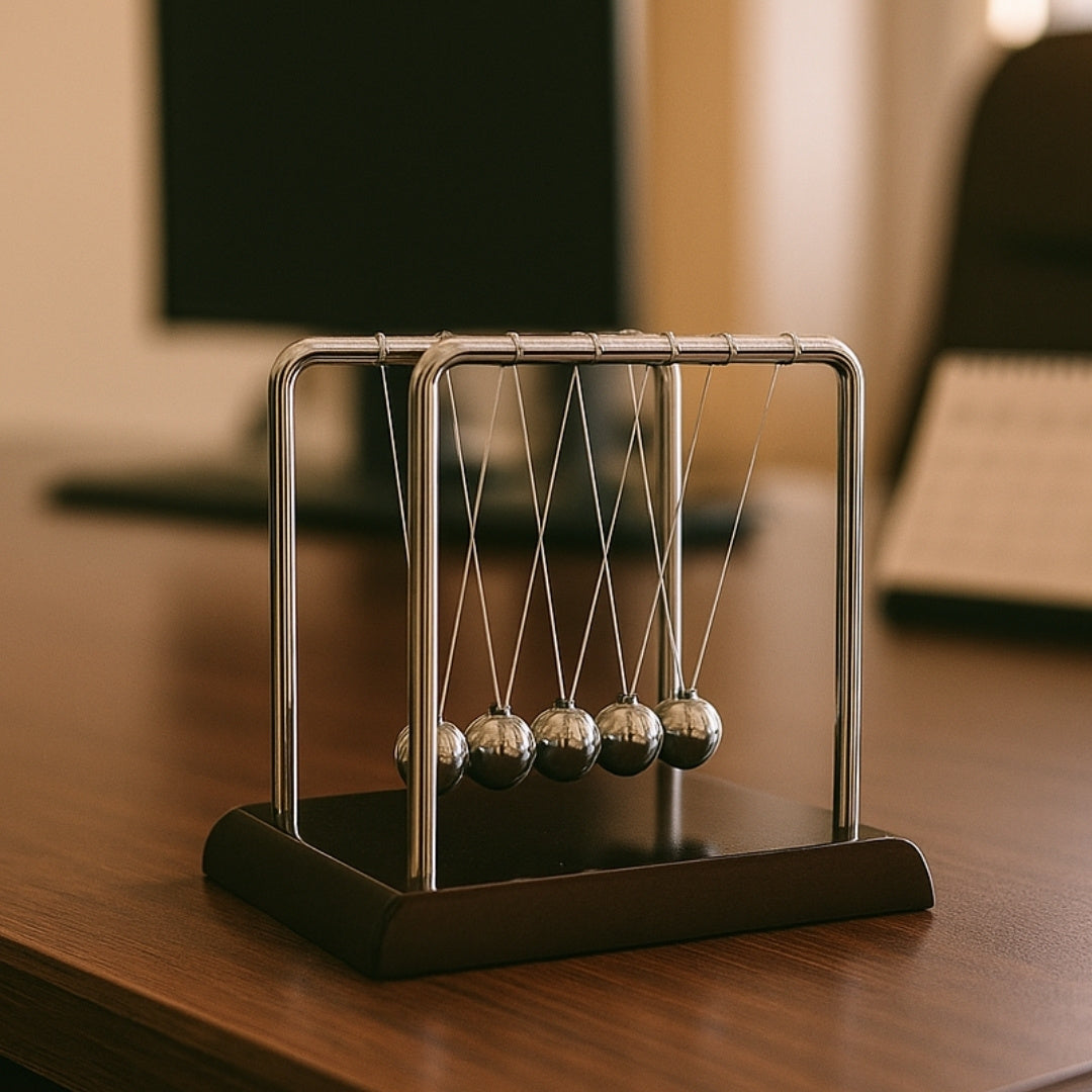 Elegantes Bolas de Newton con Grabado - Madera Metal