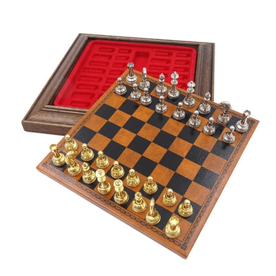 Ajedrez magnético metálico exclusivo Italfama 18x18 cm con posibilidad de grabado personalizado – elegante regalo para cualquier ocasión, tablero marrón y negro con piezas doradas y plateadas