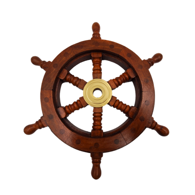 Timón de madera con inserto de latón y espacio para cuña - diámetro 30 cm - regalo ideal con opción de personalización mediante grabado - estilo náutico y retro