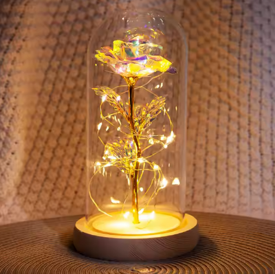 Lámpara nocturna Rosa LED con posibilidad de personalización con grabado, regalo romántico, altura 21,5 cm, luz suave, decoración ideal para el dormitorio