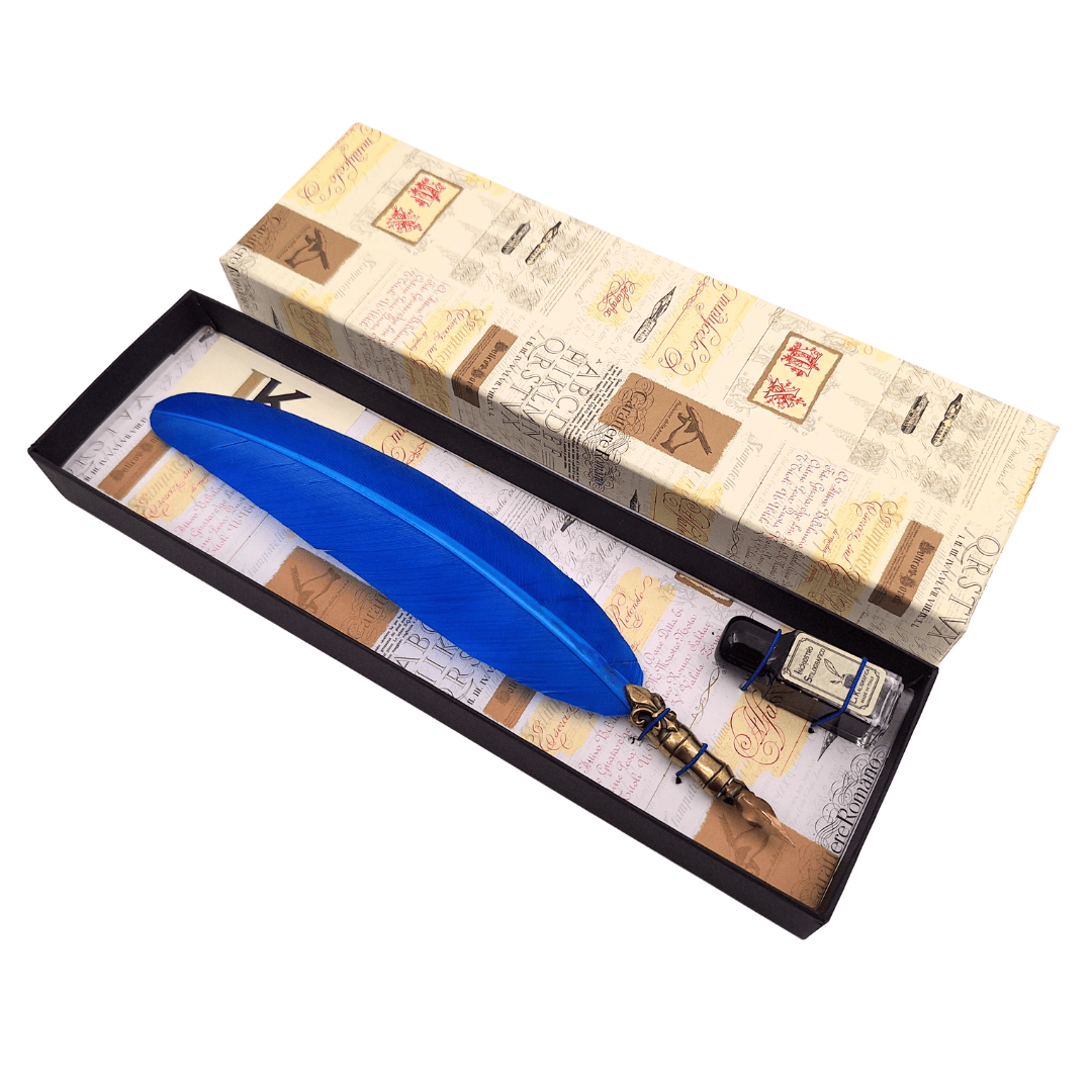 Set de caligrafía con pluma azul y opción de grabado personalizado