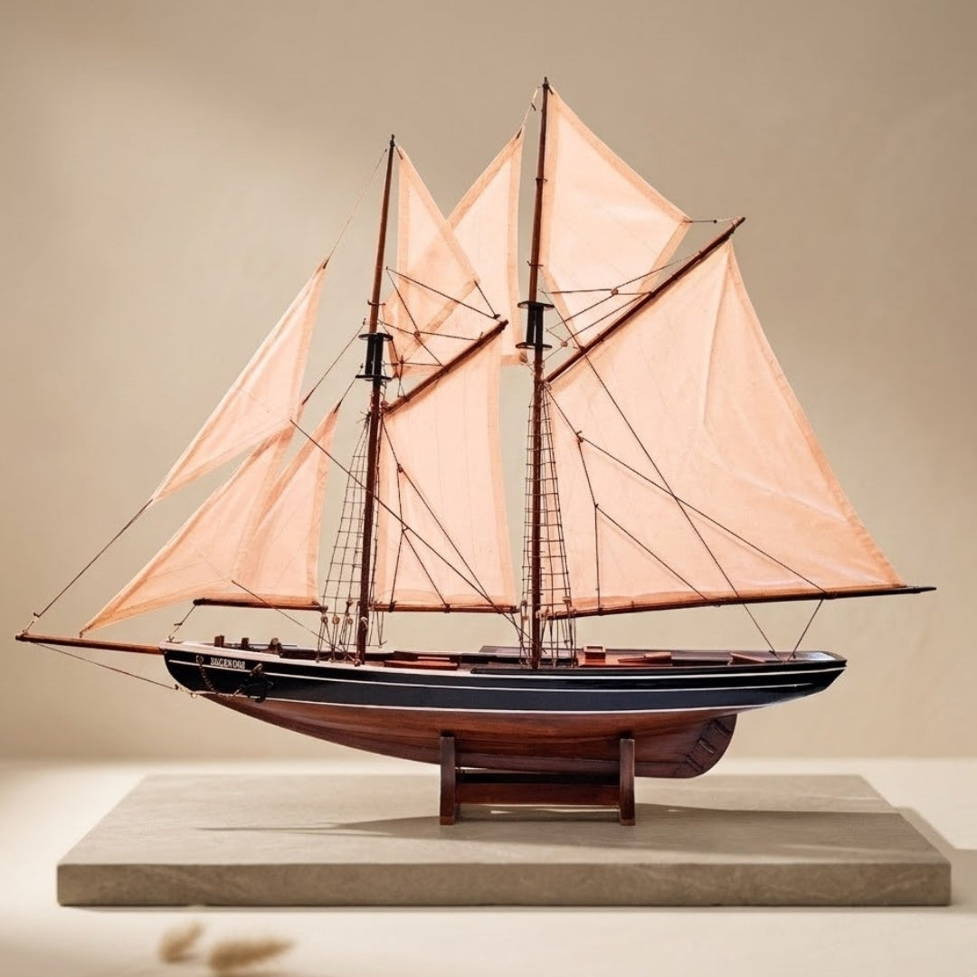 Modelo de Bergantín Bluenose de 78 cm con Grabado - Elegante Decoración Marinera de Madera para Regalo a Amantes de la Navegación y la Historia Marítima con Velas Naturales