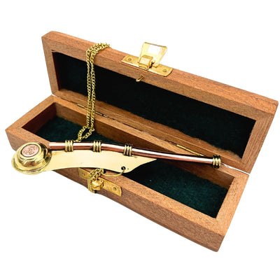 Silbato de Jefe con grabado en caja de madera elegante – de latón, 12,5 cm