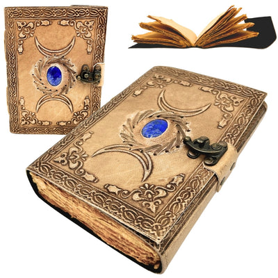 Cuaderno de Piel Retro con Piedra y Fases de la Luna