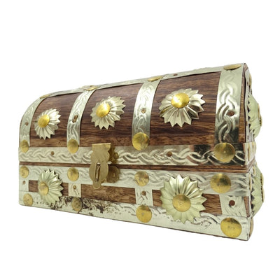 Caja de madera para objetos varios SE14 con posibilidad de personalización de grabado, marrón y dorada, ideal para regalo – 16x9,5x10 cm