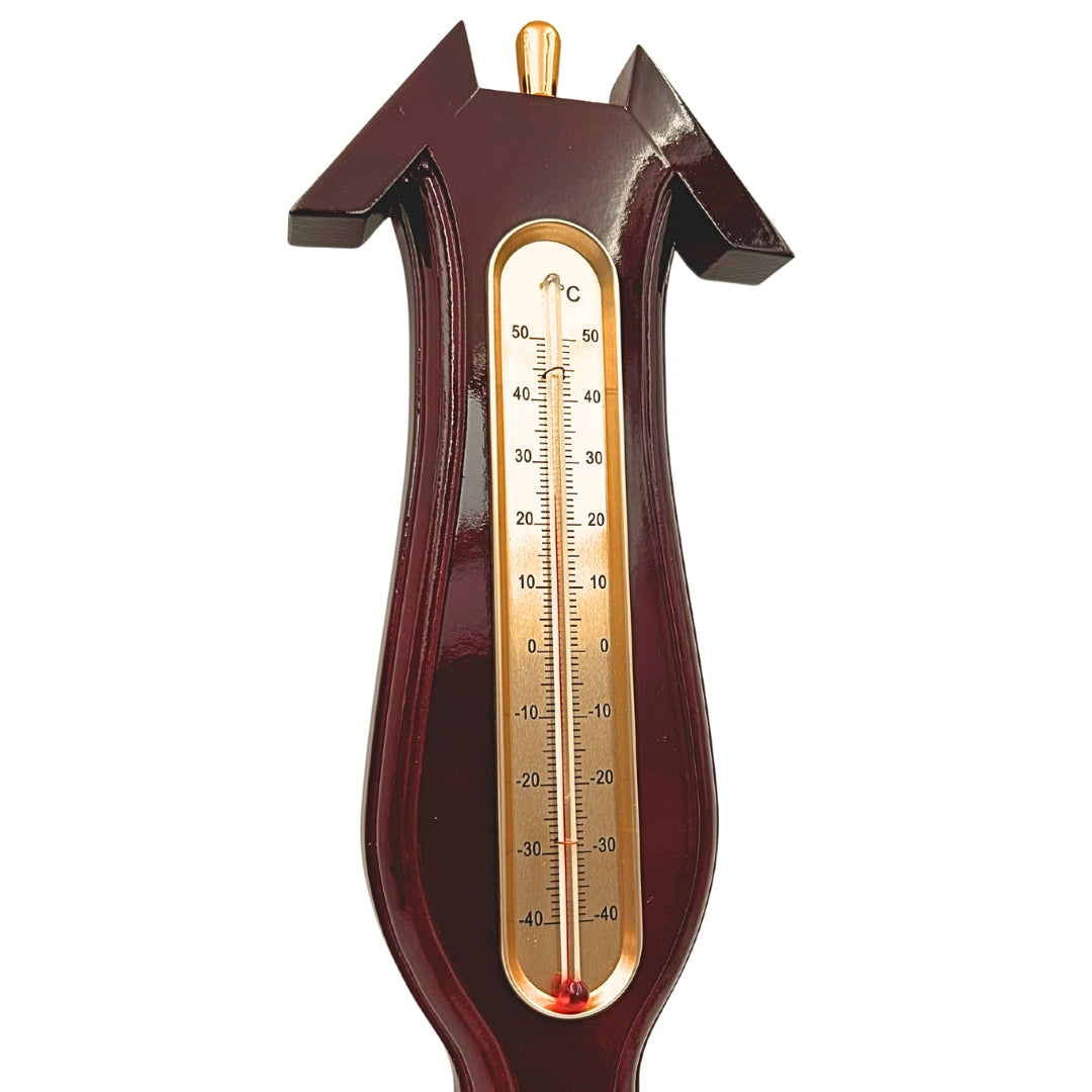 Elegante estación meteorológica 3 en 1 con grabado – termómetro, barómetro, higrómetro en madera oscura, 40 cm