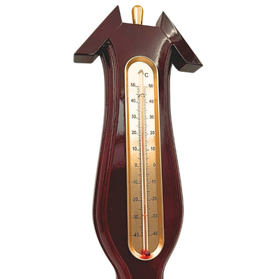 Elegante estación meteorológica 3 en 1 con grabado – termómetro, barómetro, higrómetro en madera oscura, 40 cm