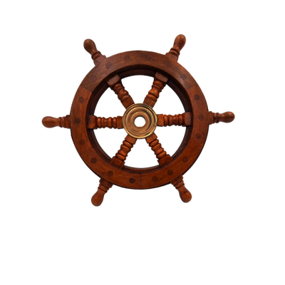 Timón de madera con inserto de latón y espacio para cuña - diámetro 30 cm - regalo ideal con opción de personalización mediante grabado - estilo náutico y retro