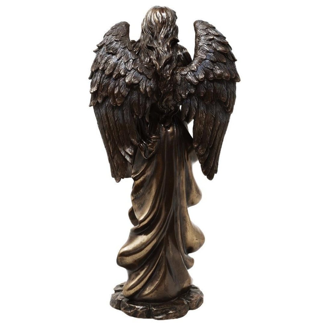 Figura de Fortuna, diosa de la suerte y la riqueza, 29 cm con cuerno de la abundancia - Grabado personalizado para regalo, elegante decoración de conglomerado de resina en tonos marrón y cobre