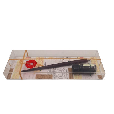 Set elegante de caligrafía con pluma de madera y tinta negra, posibilidad de personalización con grabado, ideal para regalo a amantes del arte de la escritura, en caja decorativa 7,5 x 22 x 3 cm