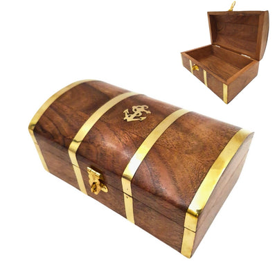 Caja de madera marinera vintage DNU-020 con motivo de ancla de latón, grabado personalizado, ideal para regalo para amantes del mar, dimensiones 18,4 × 12,7 × 7,6 cm