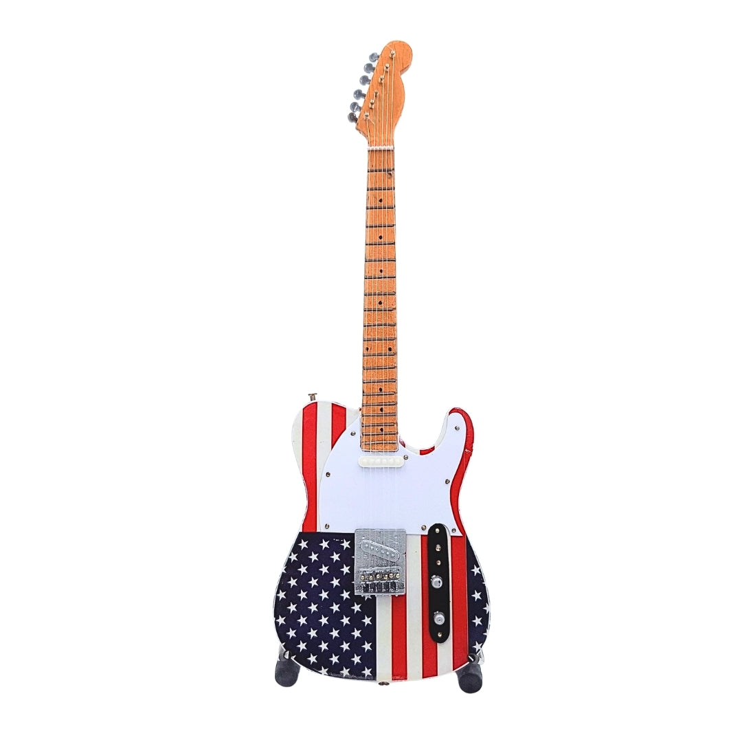 Mini guitarra coleccionable MGT-2639 estilo Bruce Springsteen con posibilidad de personalización con grabado, hecha a mano de caoba, regalo ideal para fan de la música, altura 27,5 cm