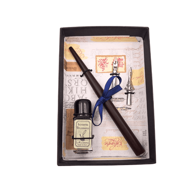 Set de caligrafía con grabado personalizado - pluma italiana con dos plumillas y tintero, ideal para regalo - elegante caja de 12.5x8,5x3cm