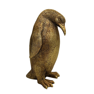 Pingüino Dorado 20,5 cm con posibilidad de personalización con grabado – figura decorativa elegante para regalo, estilo glamour, art déco, hecha de polyresina de alta calidad