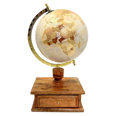 Globo de escritorio vintage elegante con base de madera y cajón