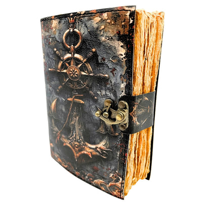Cuaderno de Piel Retro Marinero de 200 páginas con posibilidad de personalización con grabado, ideal para regalo a artistas y viajeros, hecho de piel natural de cabra, color vintage, dimensiones 18 x 13 cm