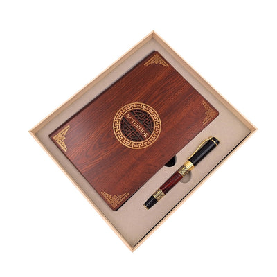 Exclusivo set de regalo premium cuaderno A5 con cubierta de madera y bolígrafo – personalización con grabado, ideal para regalo para jefe, profesor, artista – marrón oscuro con elementos dorados