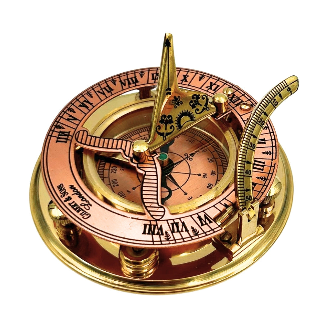 Brújula de latón con reloj de sol en elegante caja de madera - regalo ideal con opción de personalización con grabado - estilo retro, fabricación clásica, alta calidad