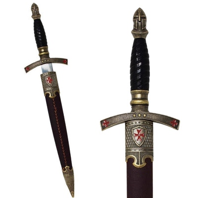 Daga templaria en funda decorativa con grabado – Réplica de acero inoxidable, 40 cm  