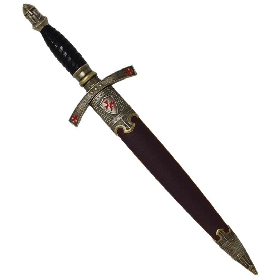 Daga templaria en funda decorativa con grabado – Réplica de acero inoxidable, 40 cm  