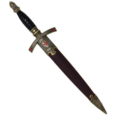 Daga templaria en funda decorativa con grabado – Réplica de acero inoxidable, 40 cm  