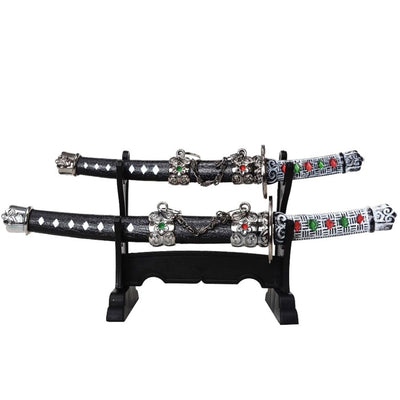 Zestaw Noży do Listów z Grawerem – Otwieracze do Listów w Kształcie Mieczy Samurajskich Katana SW-201 – Personalizowany Prezent na Biurko, Wykonane z Metalu i Tworzywa, Długość Ostrzy 9,5 cm i 12 cm, Elegancka Dekoracja do Gabinetu lub Domowego Biura
