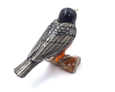 Caja metálica en forma de pajarito con cristales, personalizada con grabado, ideal para regalo - negra, plateada, marrón, naranja, dimensiones 5x6x5 cm, material: metal, esmalte, cristal