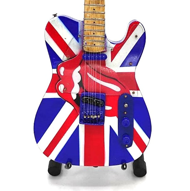 Mini guitarra coleccionable Rolling Stones UK&Tongue MGT-2301B de madera de caoba, posibilidad de grabado personalizado, regalo ideal para cualquier ocasión, altura 27,5 cm  