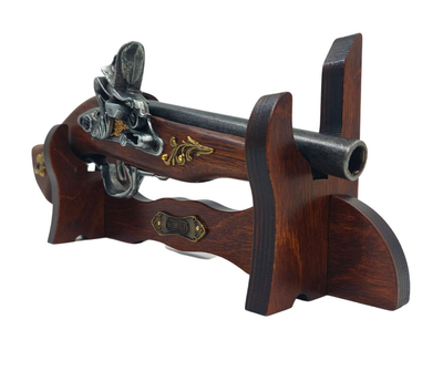 Réplica de pistola italiana del siglo XVII en soporte con posibilidad de personalización mediante grabado - Elemento decorativo elegante para regalo, fabricado en madera y metal pulido, longitud 30 cm