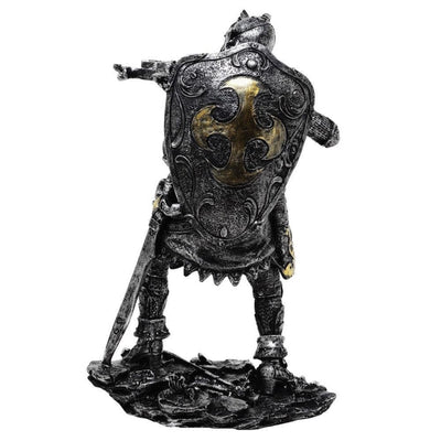 Figura de Caballero Medieval con Ballesta de 20 cm con Posibilidad de Personalización con Grabado - Decoración Plateada y Dorada para Regalo a Amantes de la Historia y Fantasía - Pintada a Mano en Poliresina