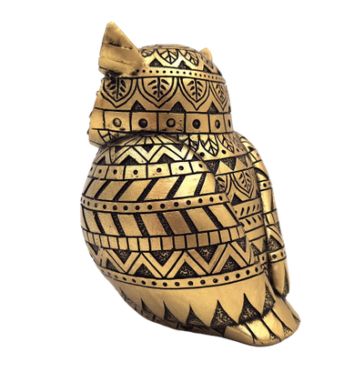 Búho de la sabiduría con posibilidad de personalización con grabado, decoración en color dorado y negro, altura 13,6 cm, regalo ideal para cualquier ocasión