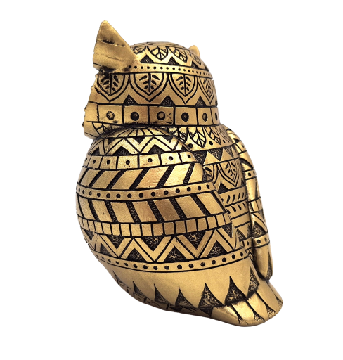 Búho de la sabiduría con posibilidad de personalización con grabado, decoración en color dorado y negro, altura 13,6 cm, regalo ideal para cualquier ocasión