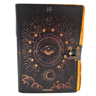 Cuaderno Ojo Cósmico con Grabado - Cuaderno de Piel Retro con 200 Páginas de Papel Amarillo de Piel de Cabra