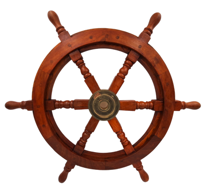 Rueda de timón de madera con inserto de latón - Diámetro 60 cm - Decoración náutica retro como regalo para navegante