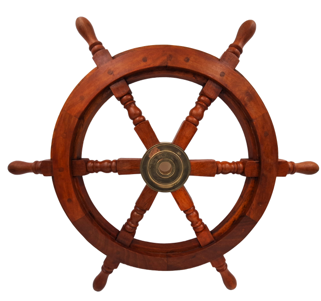 Rueda de timón de madera con inserto de latón - Diámetro 60 cm - Decoración náutica retro como regalo para navegante
