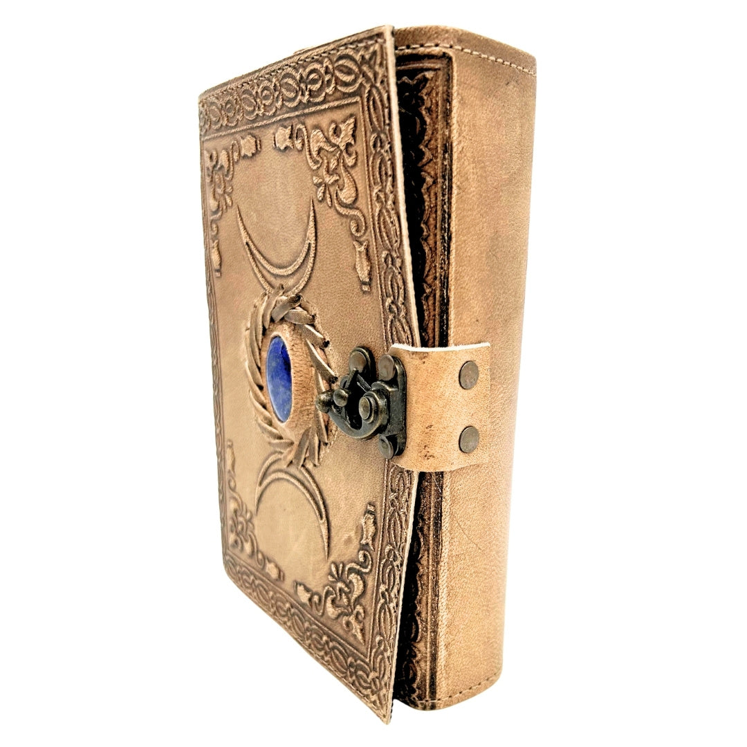 Cuaderno de Piel Retro con Piedra y Fases de la Luna