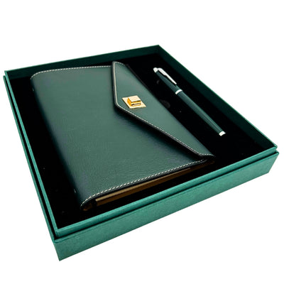Elegante set de regalo con grabado personalizado - Cuaderno de cuero A6 con bolígrafo de alta calidad en caja de regalo de lujo  