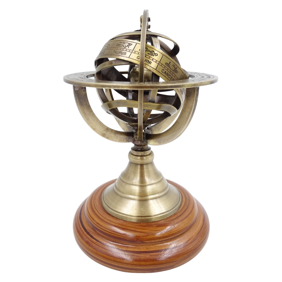 Astrolabio de latón de 14 cm con grabado - regalo único para amantes de la astronomía, elegante decoración de latón y madera en color dorado