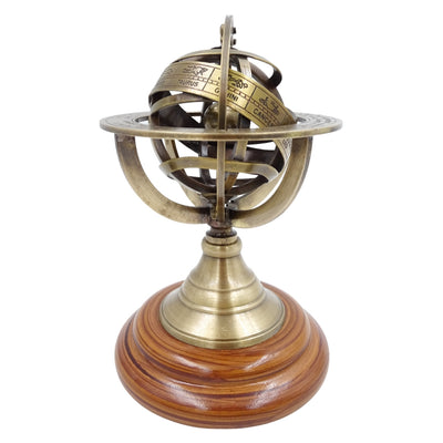 Astrolabio de latón de 14 cm con grabado - regalo único para amantes de la astronomía, elegante decoración de latón y madera en color dorado