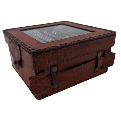 Sextante de latón con grabado en caja de cuero - réplica de 1917, ideal para regalo a navegantes y astrónomos, dimensiones 13x12x6 cm, antigüedad, material: latón y vidrio